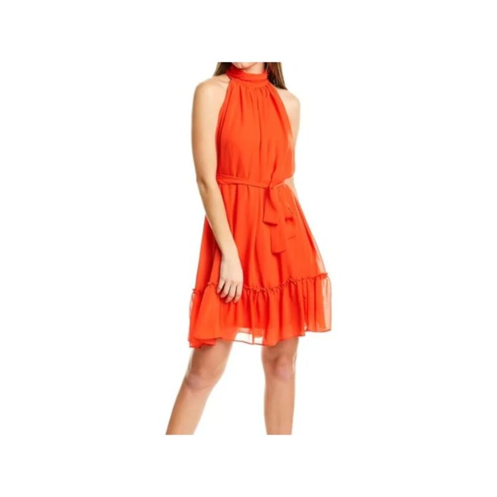 NWT TAYLOR PETITE Womens Orange Lined Tie Belt Sleeveless Dress Petites 12P